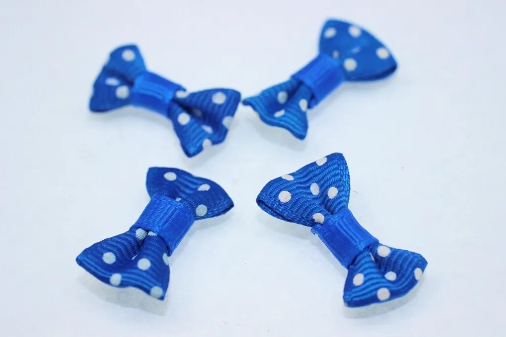 10 pcs Bow Tie Clasp - Grosgain Bow Tie - Bow Tie Ribbon - Dotted Blue Bow Tie - 25 mm x 15 mm - Trimming Mini Bow Tie - Sewing Supplies