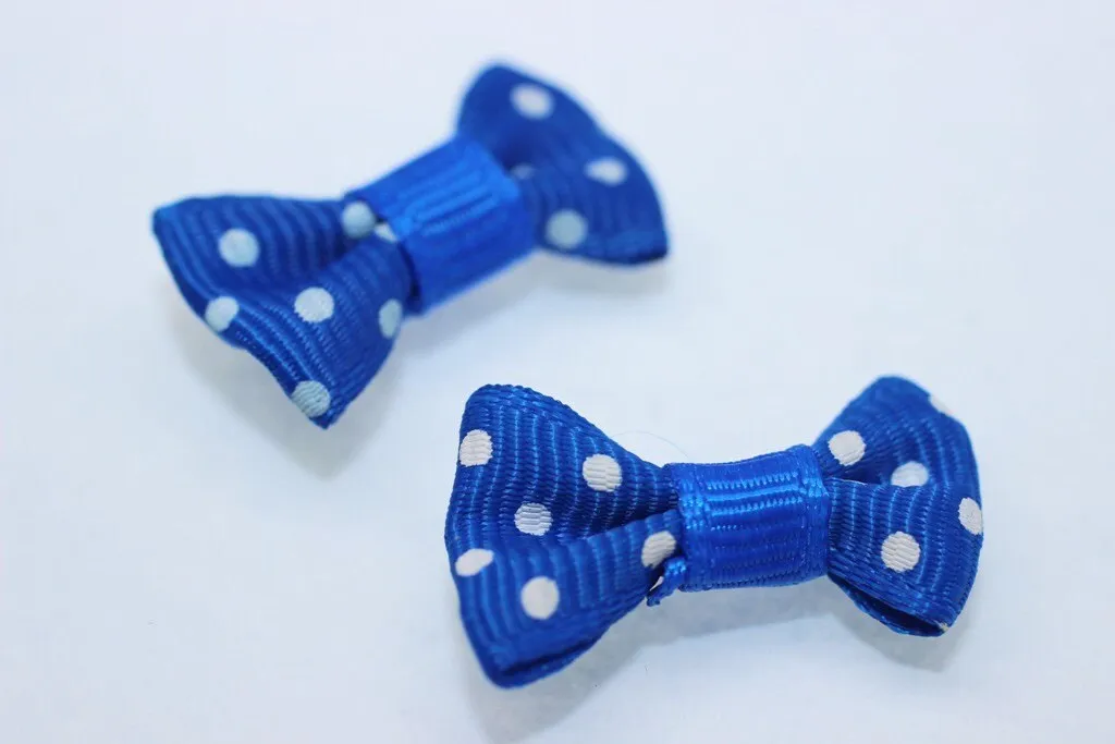 10 pcs Bow Tie Clasp - Grosgain Bow Tie - Bow Tie Ribbon - Dotted Blue Bow Tie - 25 mm x 15 mm - Trimming Mini Bow Tie - Sewing Supplies