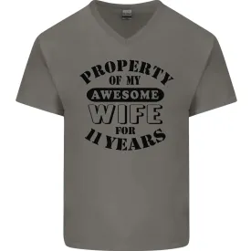 11th Wedding Anniversary 11 Year Funny Wife Mens V-Neck Cotton T-Shirt
