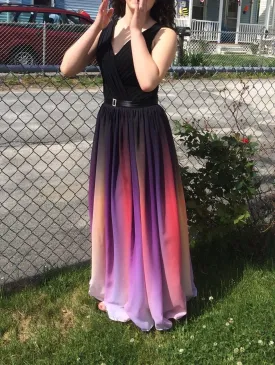 2024 Romantic Elegant Ombre Chiffon V Neck A Line Long Prom Dress