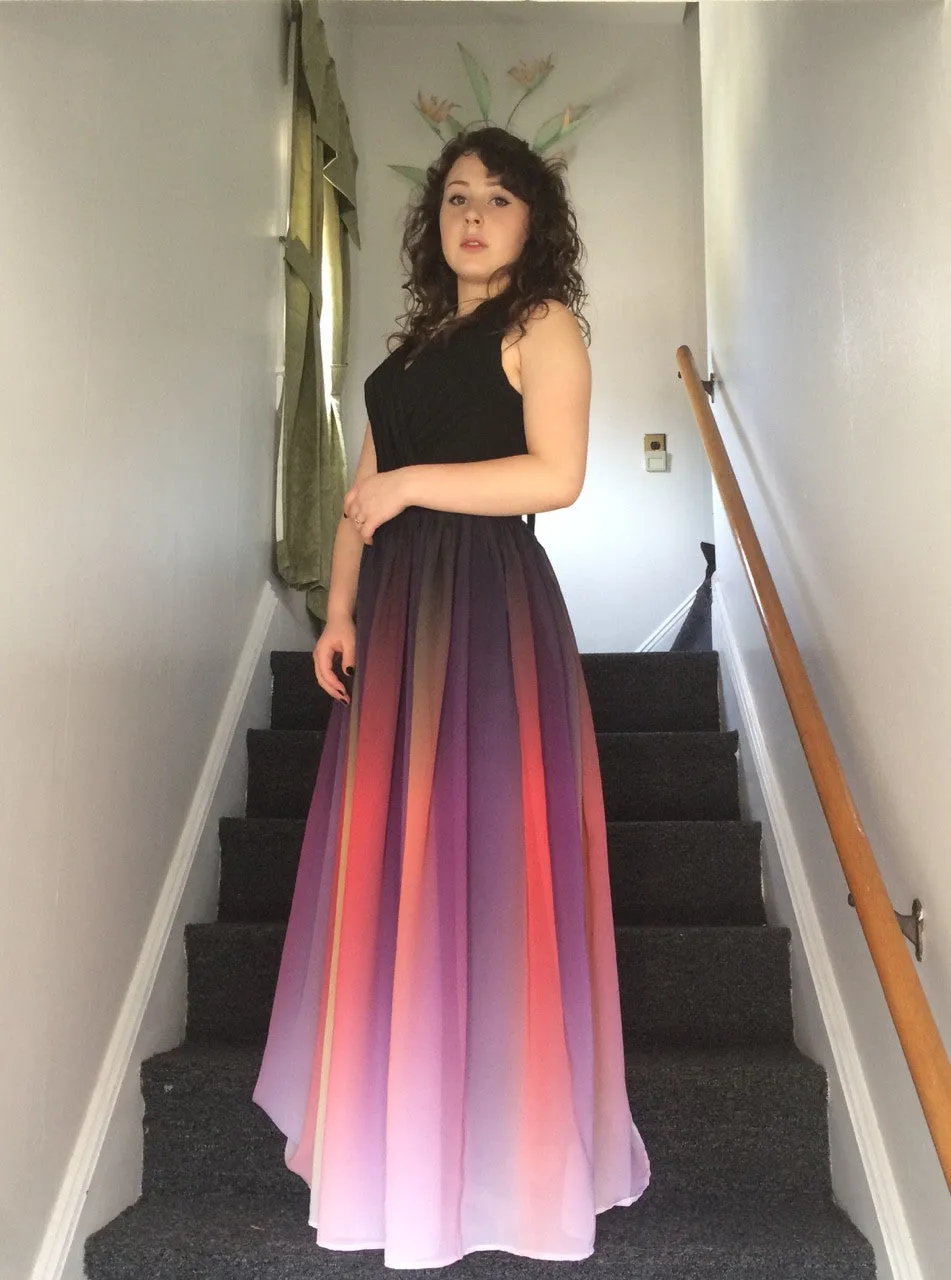 2024 Romantic Elegant Ombre Chiffon V Neck A Line Long Prom Dress