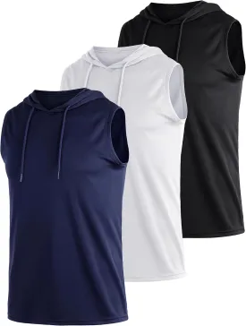 3 Pack Men's Dry Fit Moisture Wicking Tech Quick Dry Sleeveless Shirts Mesh Hoodie Active Athletic Tank Tops