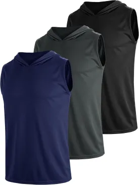 3 Pack Men's Dry Fit Moisture Wicking Tech Quick Dry Sleeveless Shirts Mesh Hoodie Active Athletic Tank Tops