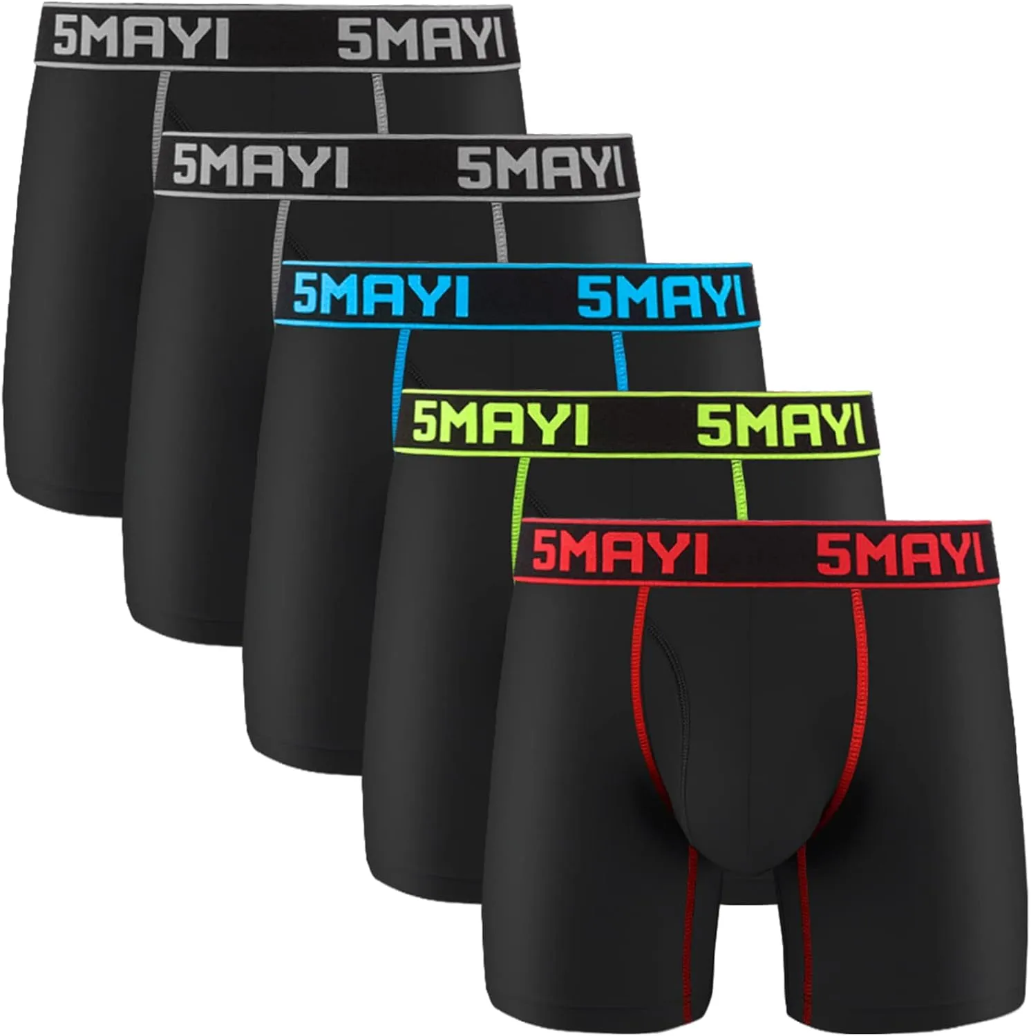 5Mayi Men's Boxer Briefs Fly Front with Pouch Athletic Mens Underwear Performance Boxer Briefs for Men Pack