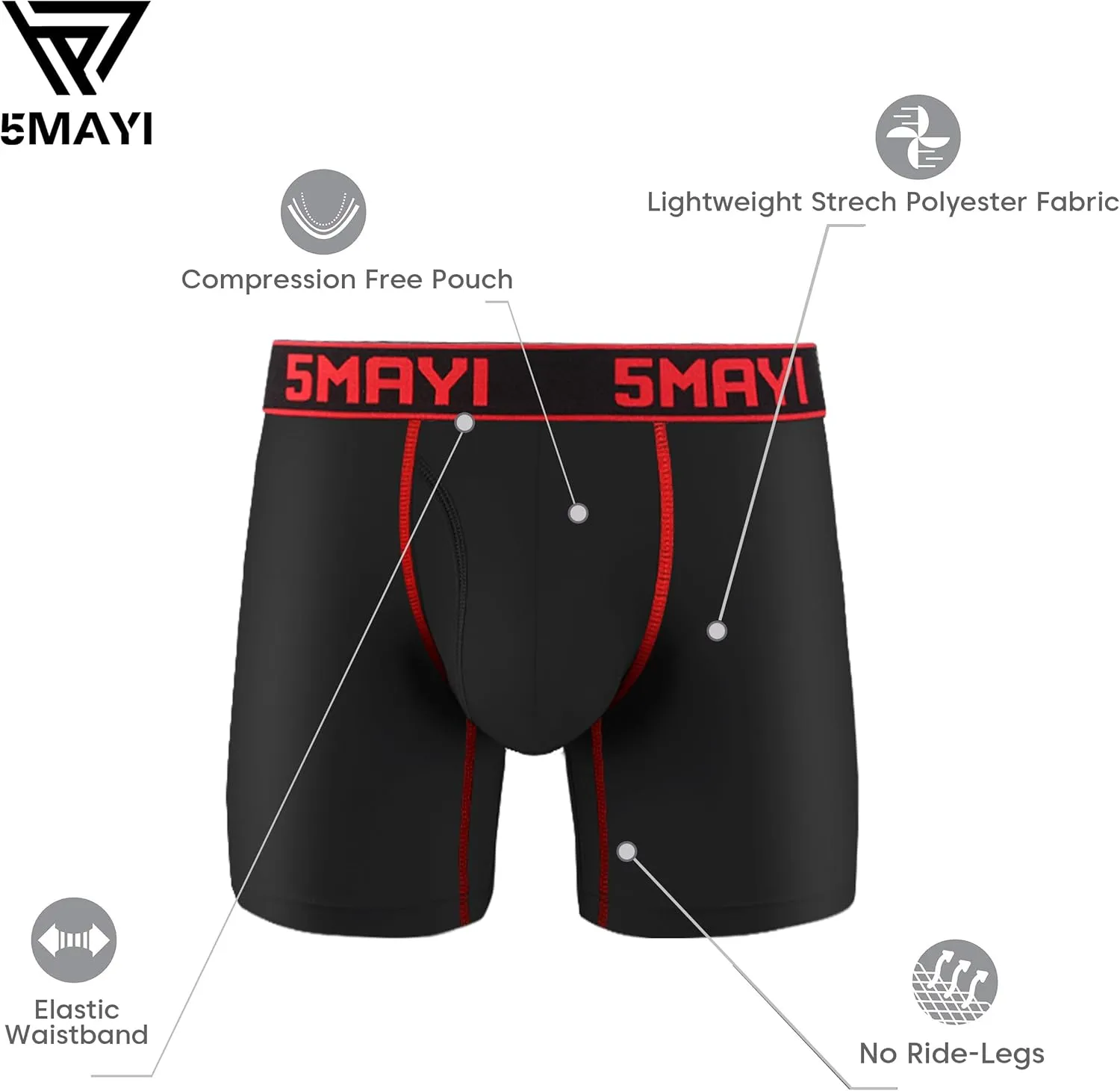 5Mayi Men's Boxer Briefs Fly Front with Pouch Athletic Mens Underwear Performance Boxer Briefs for Men Pack