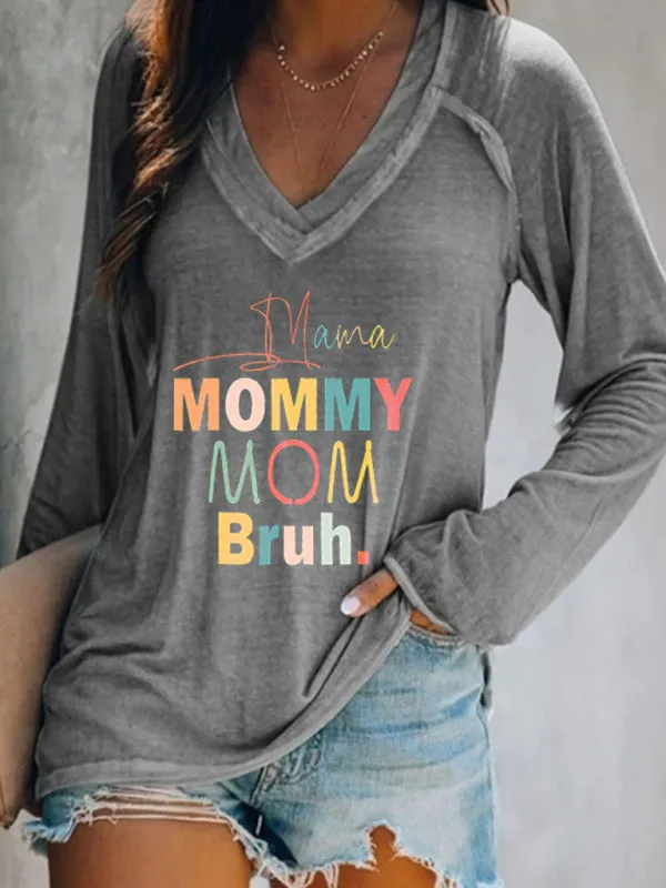 Alice Women's Knitted V-Neck Long-Sleeve Printed T-Shirt