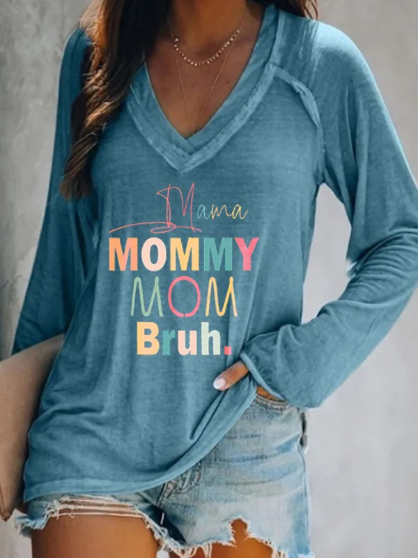 Alice Women's Knitted V-Neck Long-Sleeve Printed T-Shirt
