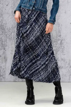 Alison Sheri 44485 Navy Abstract Print Pleated Skirt