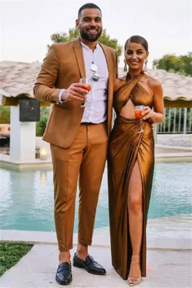Amazing Brown One Button Peaked Lapel Mens Prom Suits