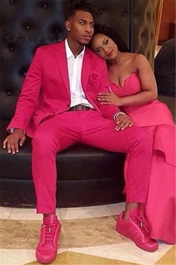 Amazing Fushcia Notched Lapel Slim Fit Bespoke Mens Suits for Prom