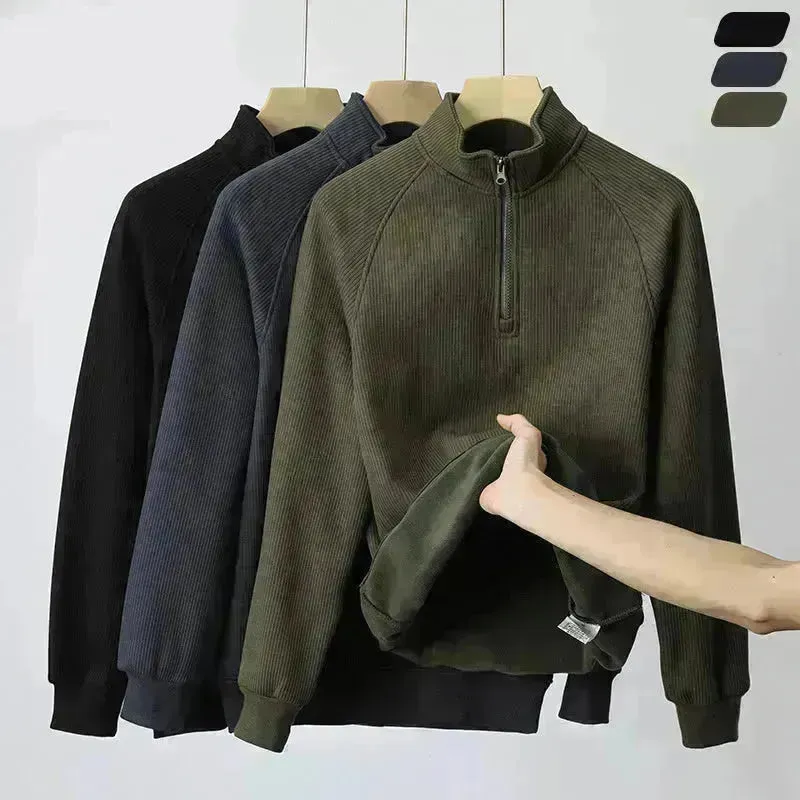 Autumn Winter half zip Stand-collar Fleece Sweatshirt Pullover tops for men