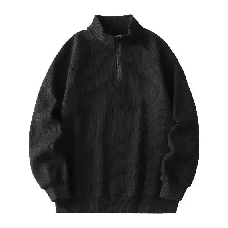 Autumn Winter half zip Stand-collar Fleece Sweatshirt Pullover tops for men