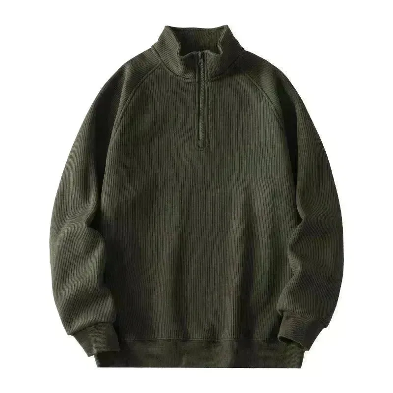 Autumn Winter half zip Stand-collar Fleece Sweatshirt Pullover tops for men