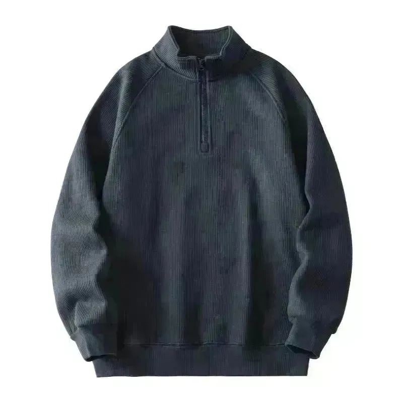 Autumn Winter half zip Stand-collar Fleece Sweatshirt Pullover tops for men