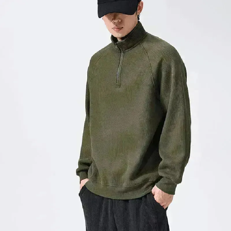 Autumn Winter half zip Stand-collar Fleece Sweatshirt Pullover tops for men