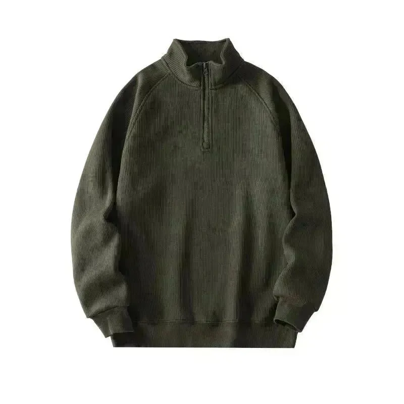 Autumn Winter half zip Stand-collar Fleece Sweatshirt Pullover tops for men
