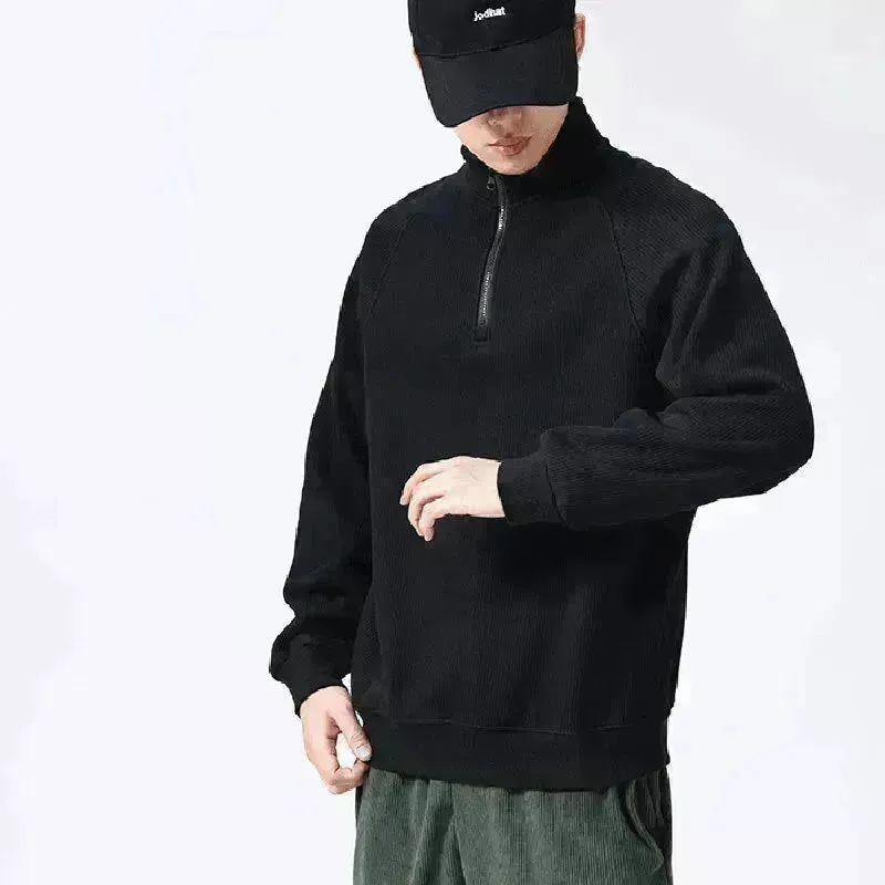 Autumn Winter half zip Stand-collar Fleece Sweatshirt Pullover tops for men
