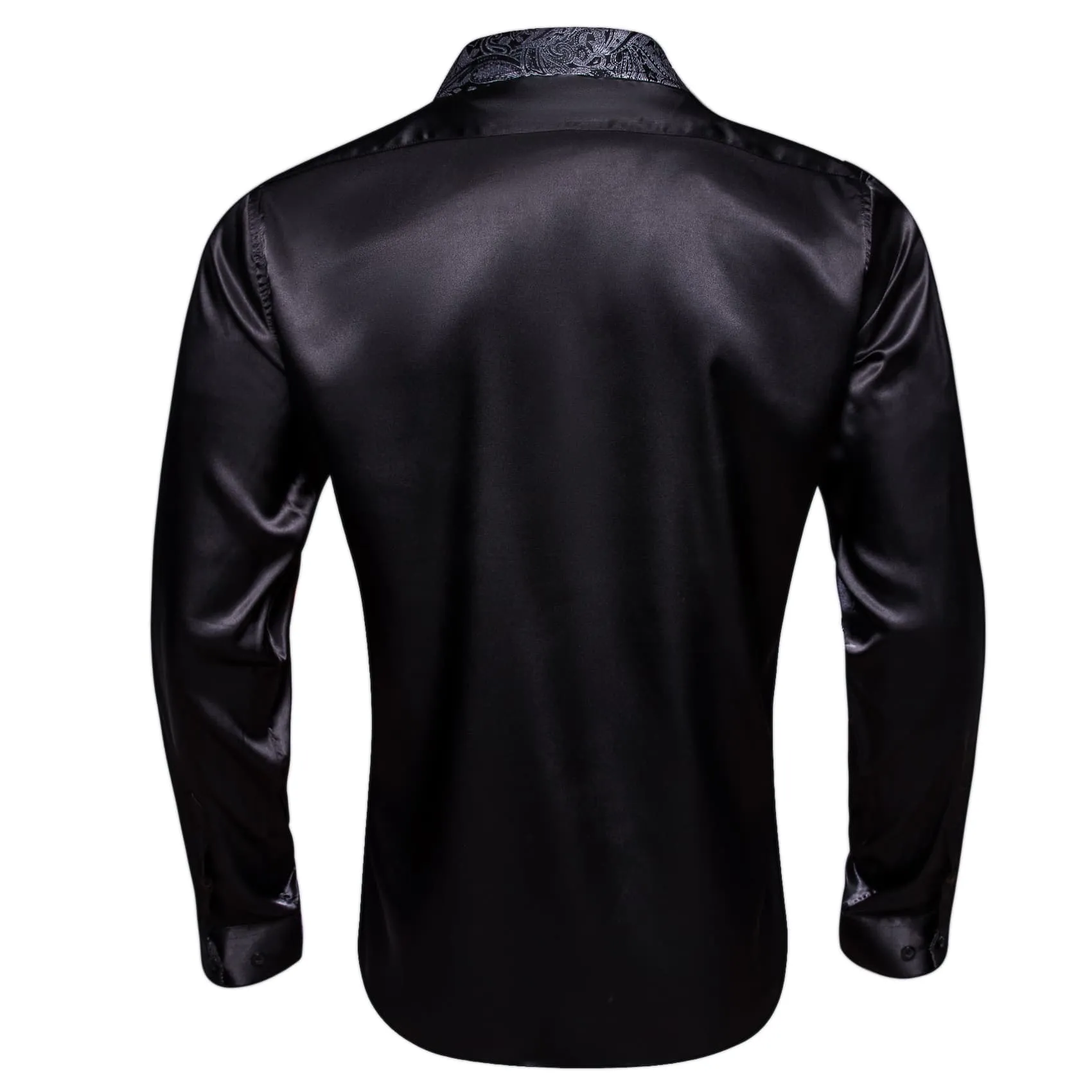 Barry Wang Black Shirt with Silver Paisley Cuff Long Sleeve Men Shirt