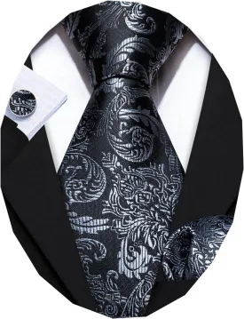 Barry.Wang Paisley Tie Fashion Set Hanky Cufflinks Neckties for Men Woven Silk