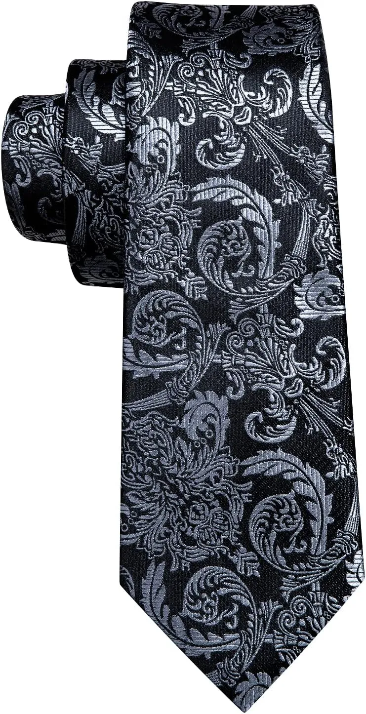 Barry.Wang Paisley Tie Fashion Set Hanky Cufflinks Neckties for Men Woven Silk