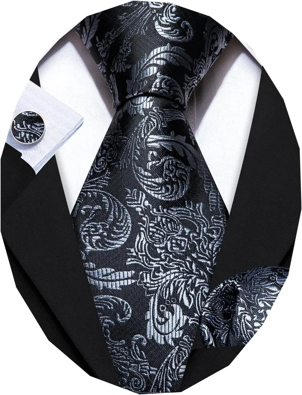 Barry.Wang Paisley Tie Fashion Set Hanky Cufflinks Neckties for Men Woven Silk