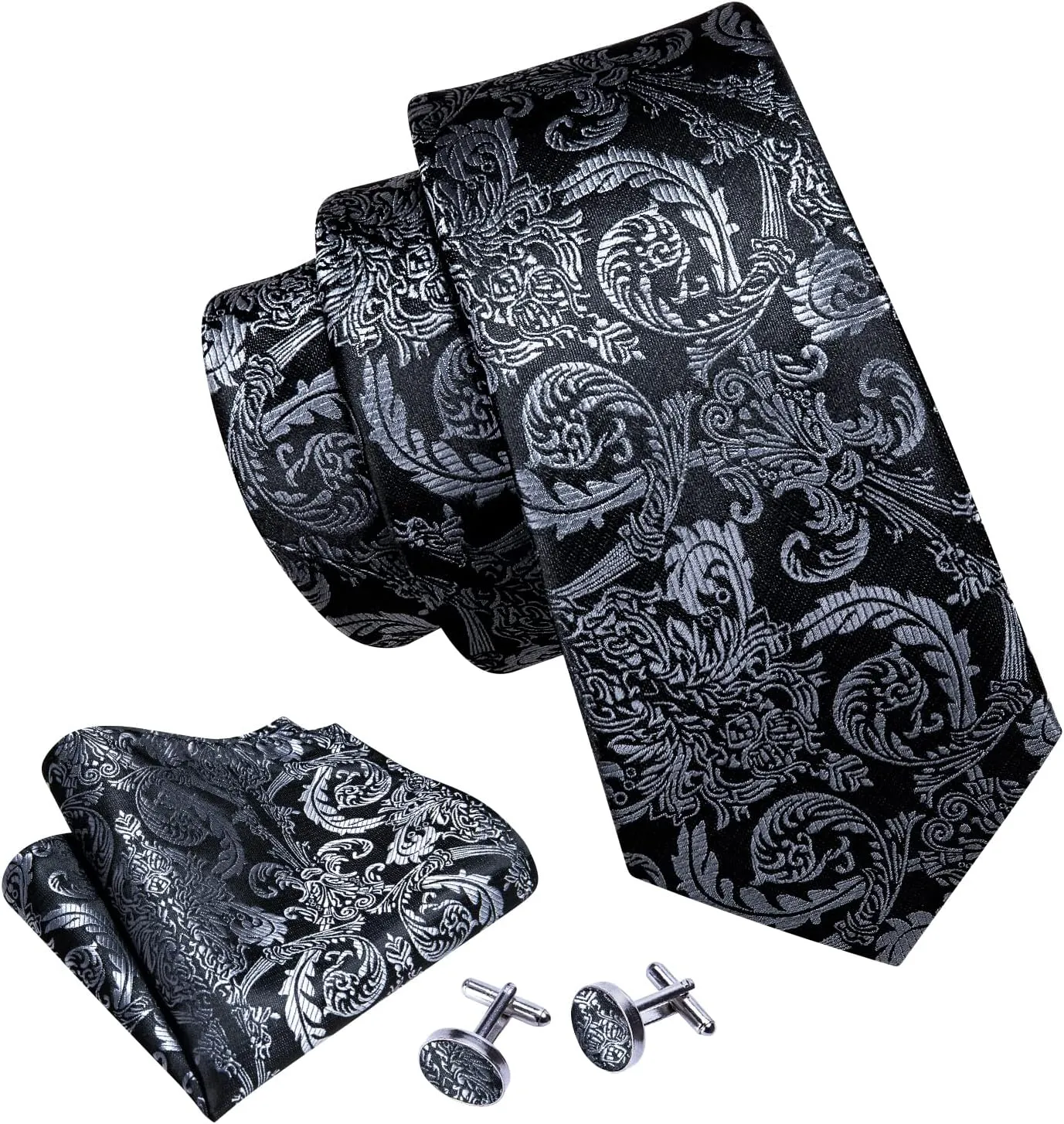 Barry.Wang Paisley Tie Fashion Set Hanky Cufflinks Neckties for Men Woven Silk