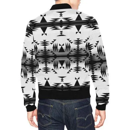 Between the Mountains White and Black Bomber Jacket for Men