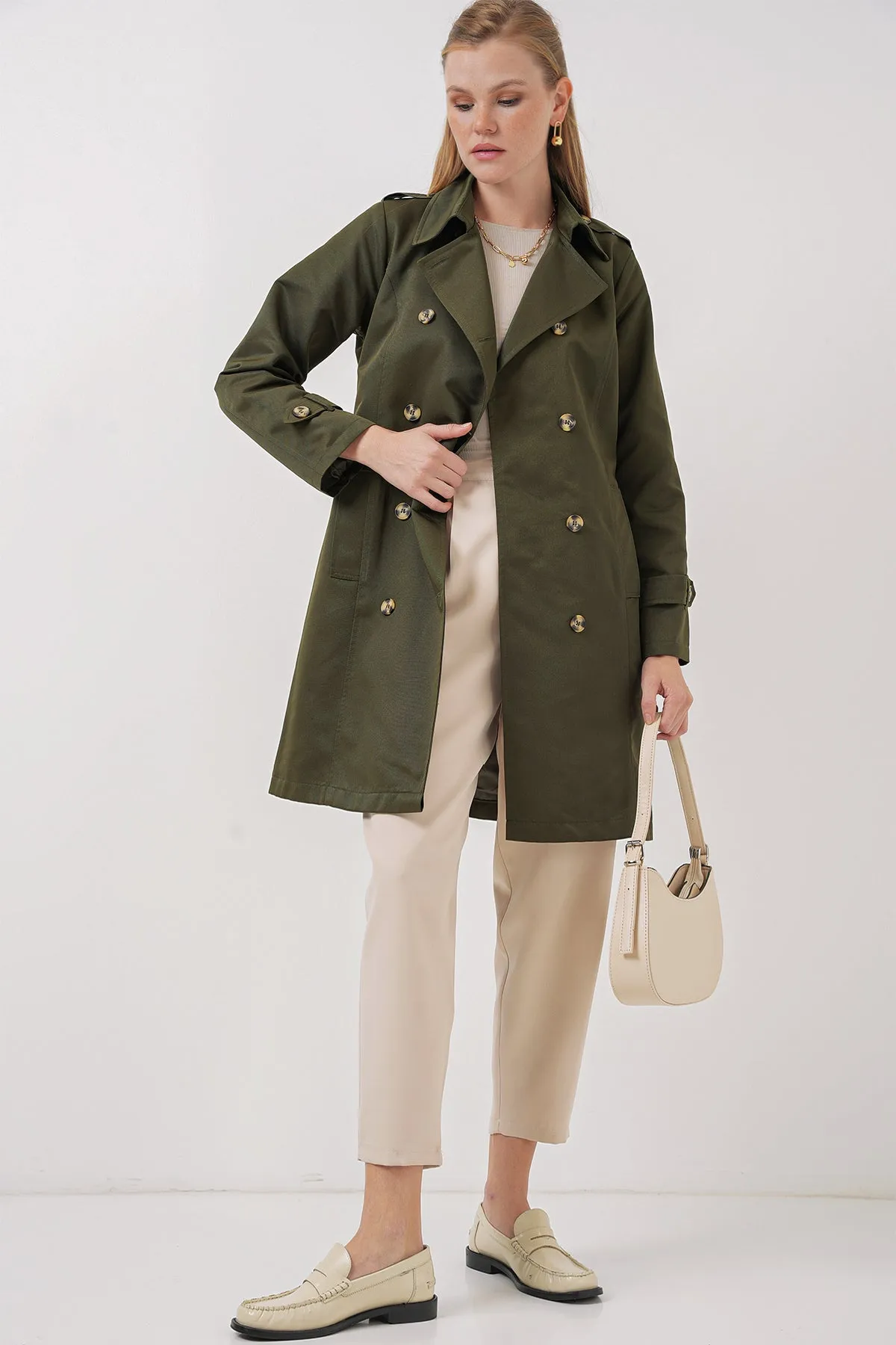 BGD Women Double-Breasted Trench Coat - Khaki - Prato