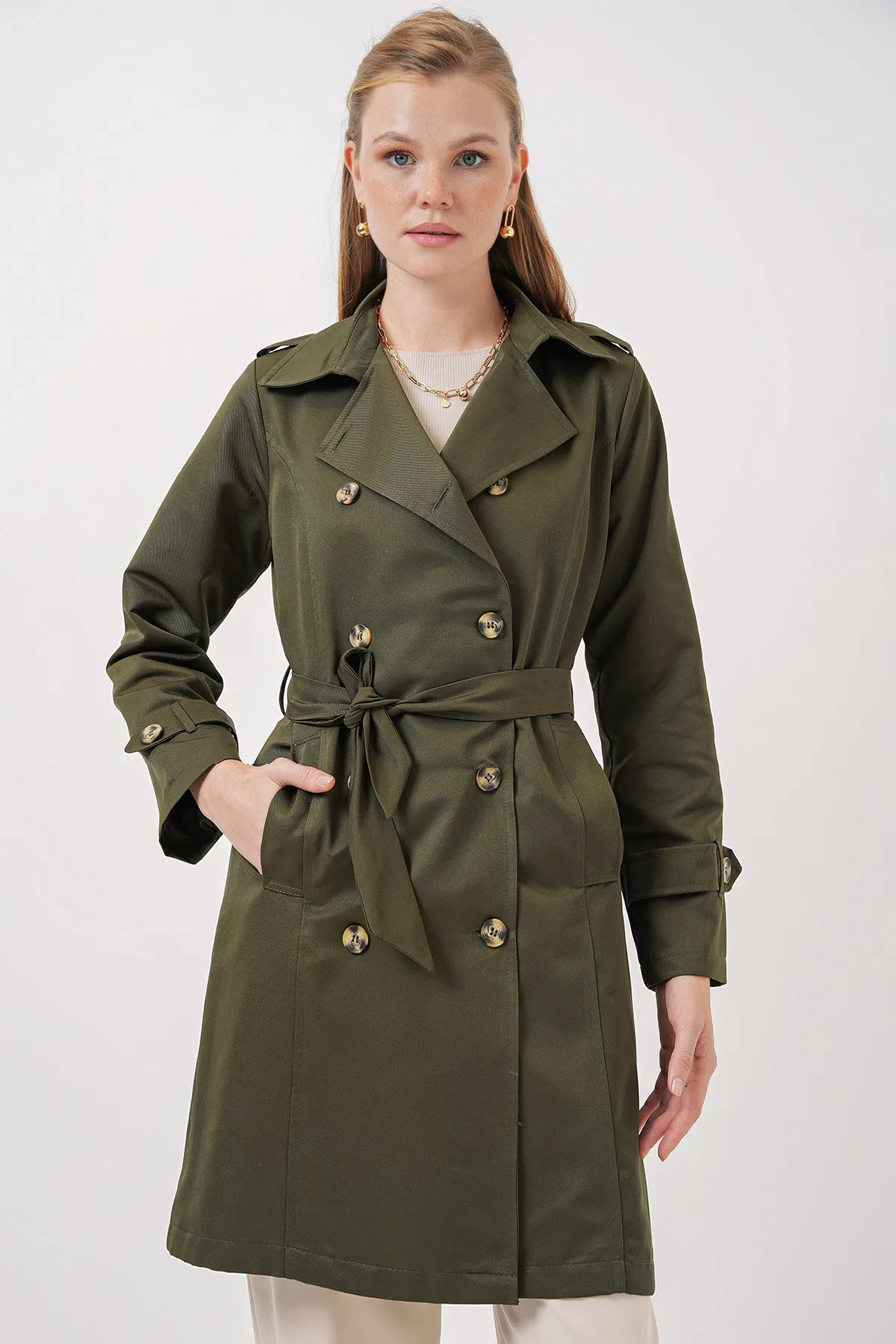 BGD Women Double-Breasted Trench Coat - Khaki - Prato