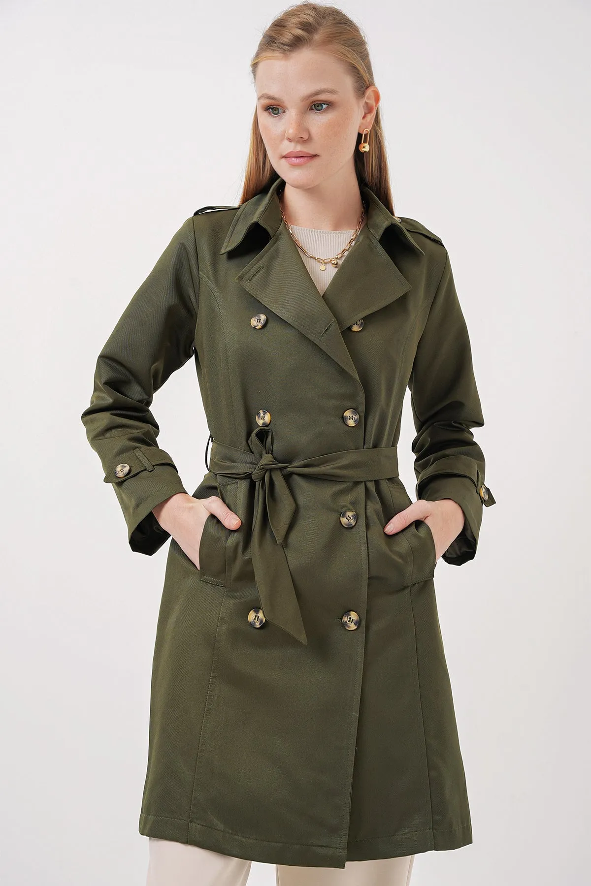 BGD Women Double-Breasted Trench Coat - Khaki - Prato