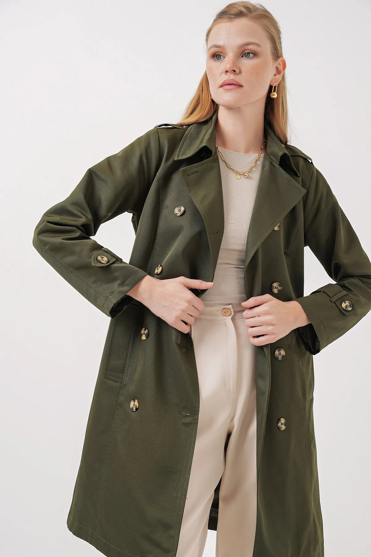 BGD Women Double-Breasted Trench Coat - Khaki - Prato