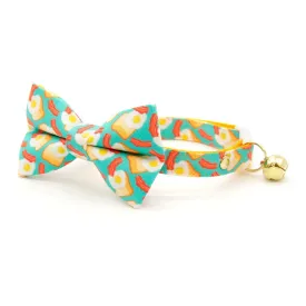 Bow Tie Cat Collar Set - "Breakfast Club" - Bacon, Eggs & Toast Cat Collar w/ Matching Bowtie / Food / Cat, Kitten, Small Dog Sizes