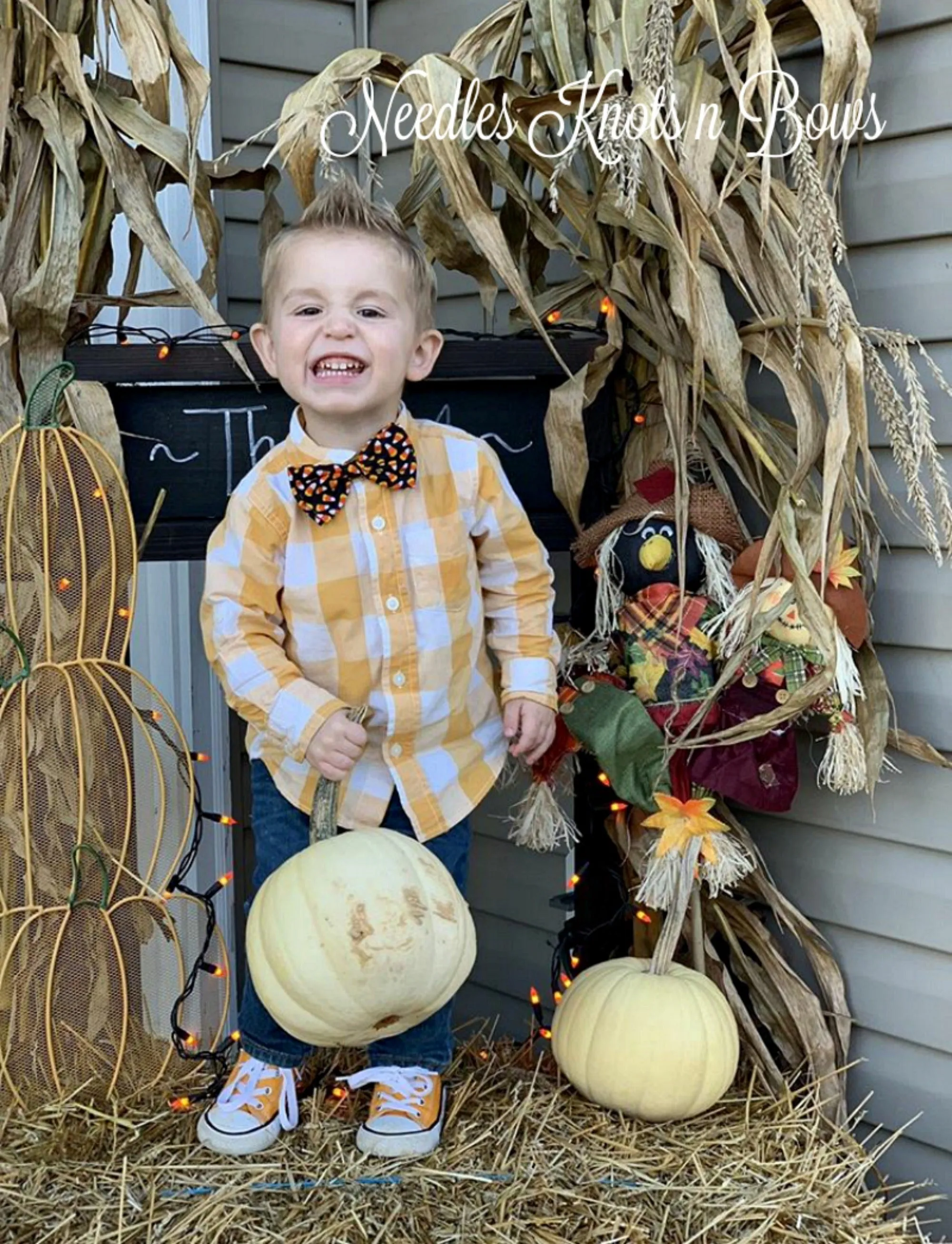 Candy Corn on Black Halloween Bow Tie, Fall, Harvest Bow Tie