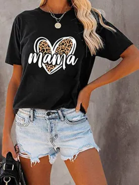 Carla Women's Leopard Print Heart MAMA Mother's Day T-Shirt