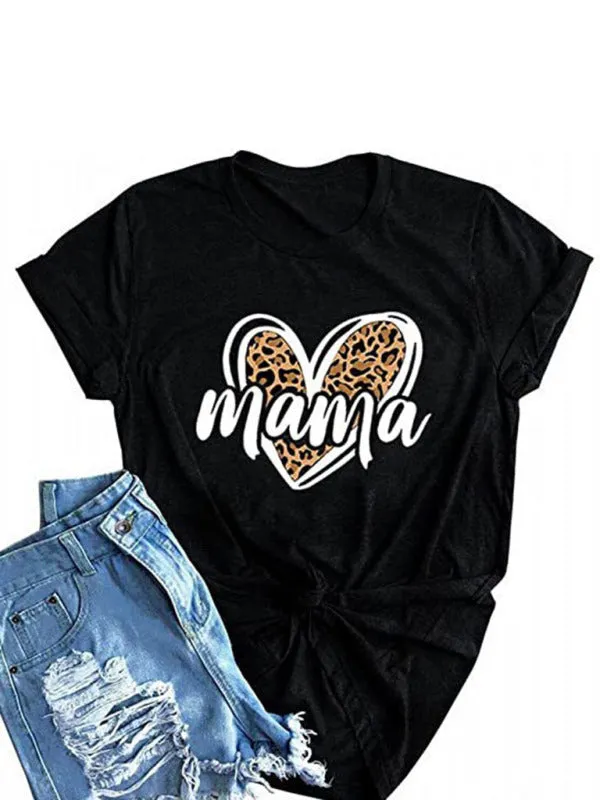 Carla Women's Leopard Print Heart MAMA Mother's Day T-Shirt