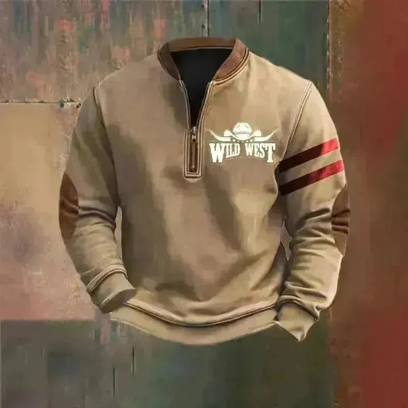 Casual 3D Digital Printing Stand Collar Men's Street Quarter Zip Sweatshirt top