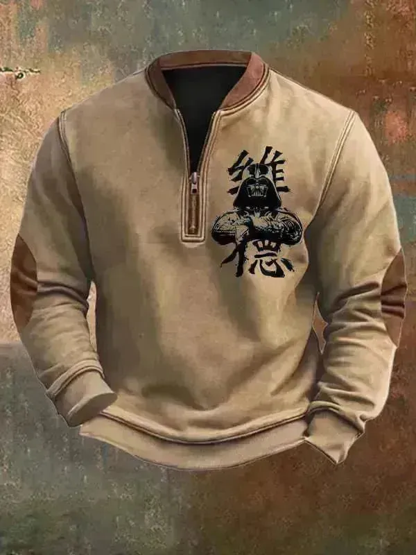 Casual 3D Digital Printing Stand Collar Men's Street Quarter Zip Sweatshirt top