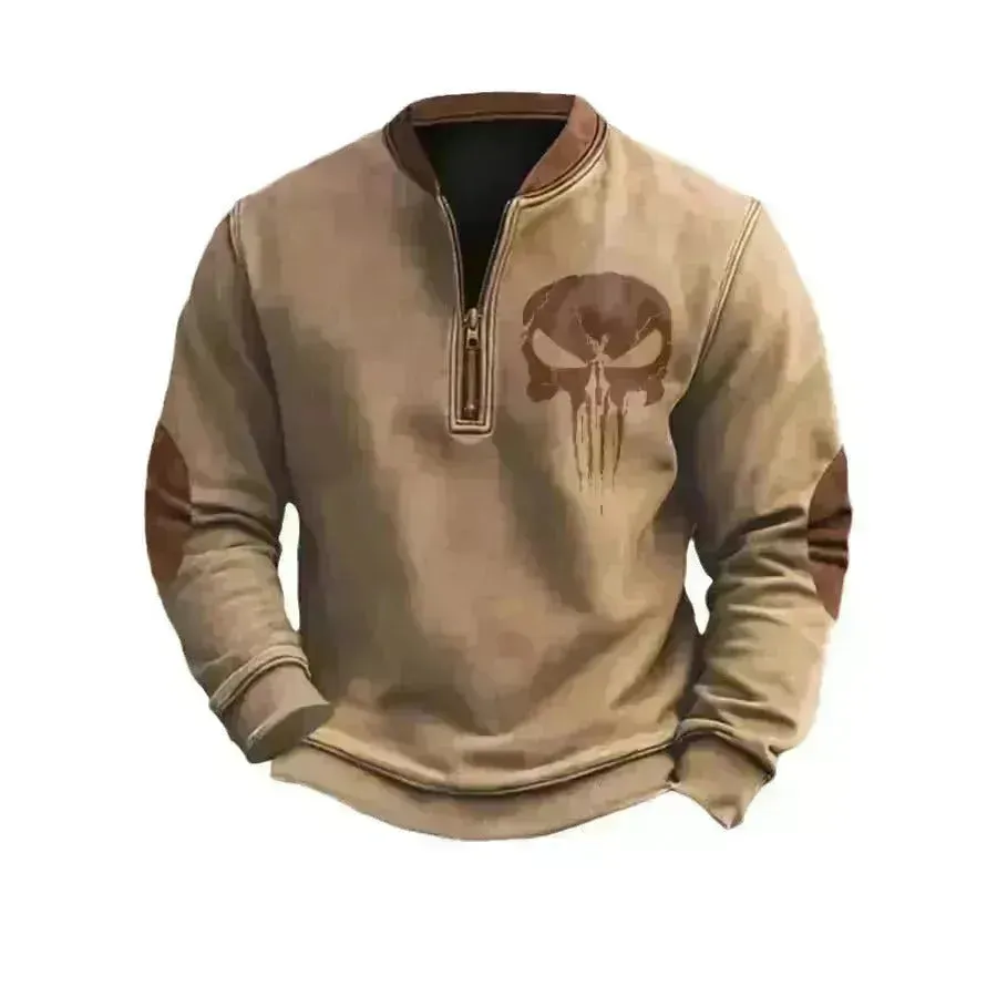 Casual 3D Digital Printing Stand Collar Men's Street Quarter Zip Sweatshirt top