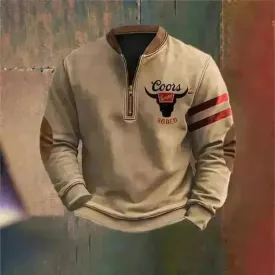 Casual 3D Digital Printing Stand Collar Men's Street Quarter Zip Sweatshirt top