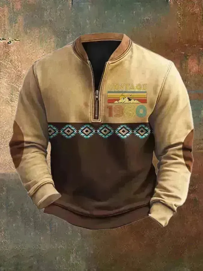 Casual 3D Digital Printing Stand Collar Men's Street Quarter Zip Sweatshirt top