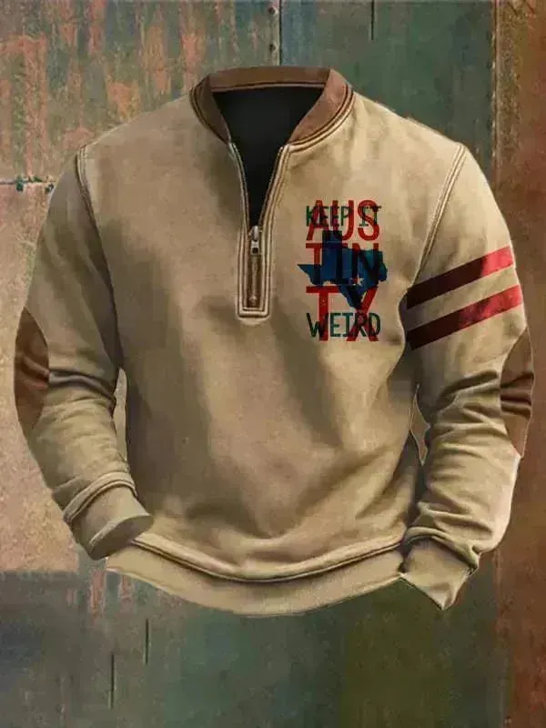 Casual 3D Digital Printing Stand Collar Men's Street Quarter Zip Sweatshirt top