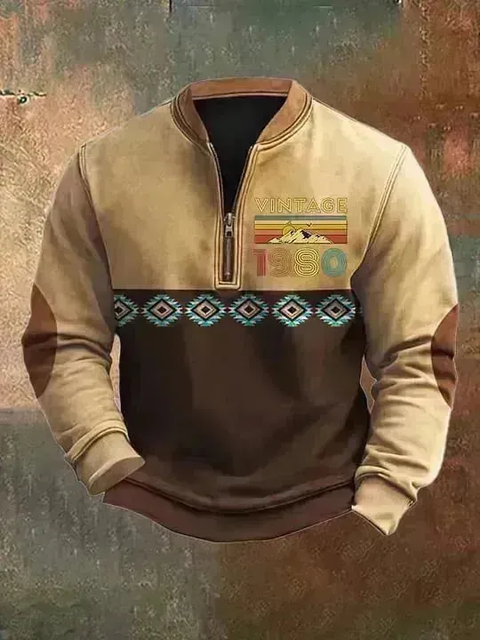 Casual 3D Digital Printing Stand Collar Men's Street Quarter Zip Sweatshirt top
