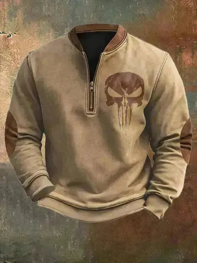 Casual 3D Digital Printing Stand Collar Men's Street Quarter Zip Sweatshirt top