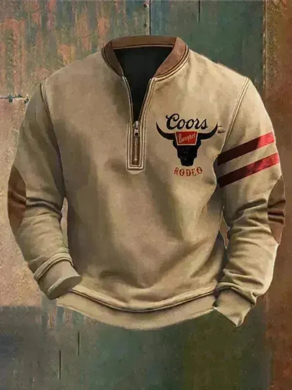 Casual 3D Digital Printing Stand Collar Men's Street Quarter Zip Sweatshirt top