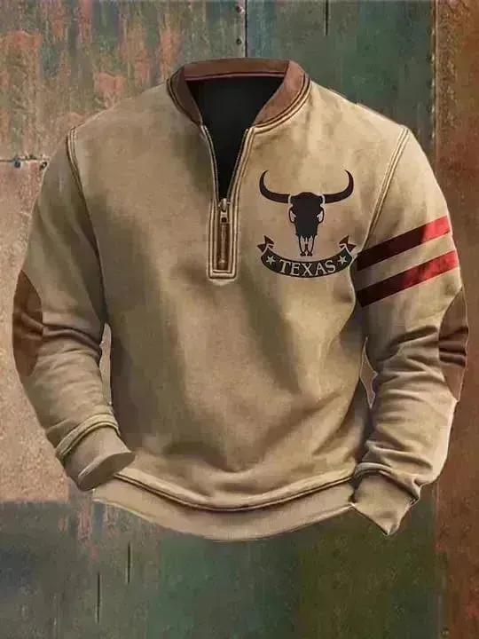 Casual 3D Digital Printing Stand Collar Men's Street Quarter Zip Sweatshirt top