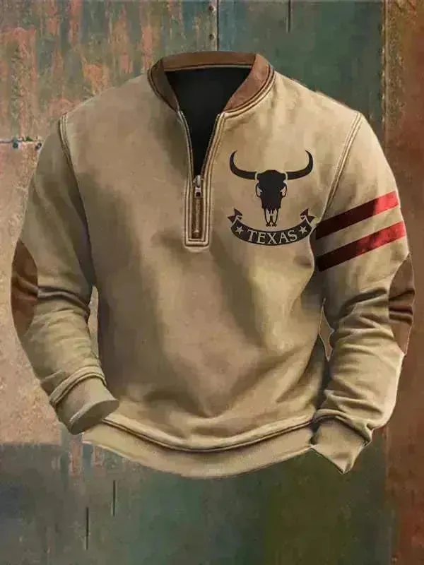 Casual 3D Digital Printing Stand Collar Men's Street Quarter Zip Sweatshirt top
