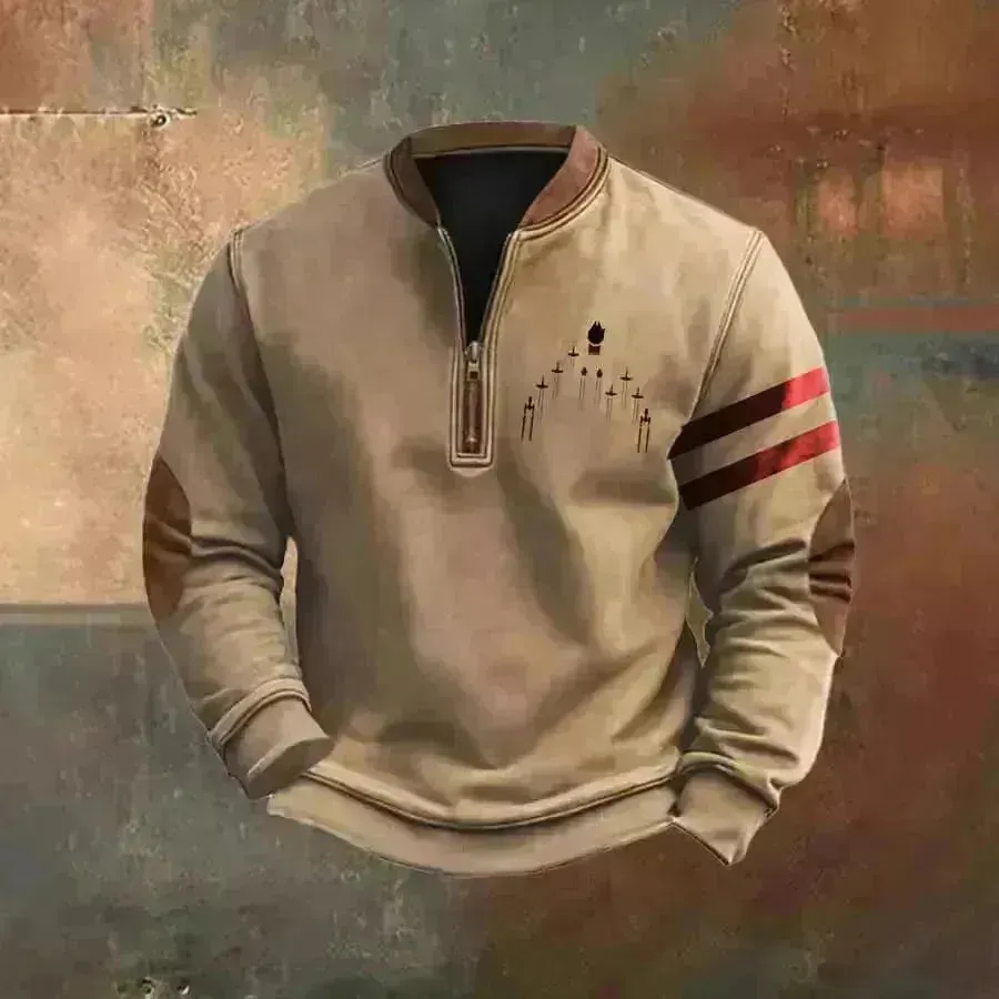 Casual 3D Digital Printing Stand Collar Men's Street Quarter Zip Sweatshirt top