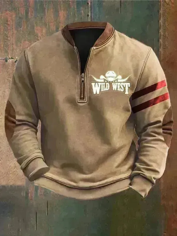 Casual 3D Digital Printing Stand Collar Men's Street Quarter Zip Sweatshirt top