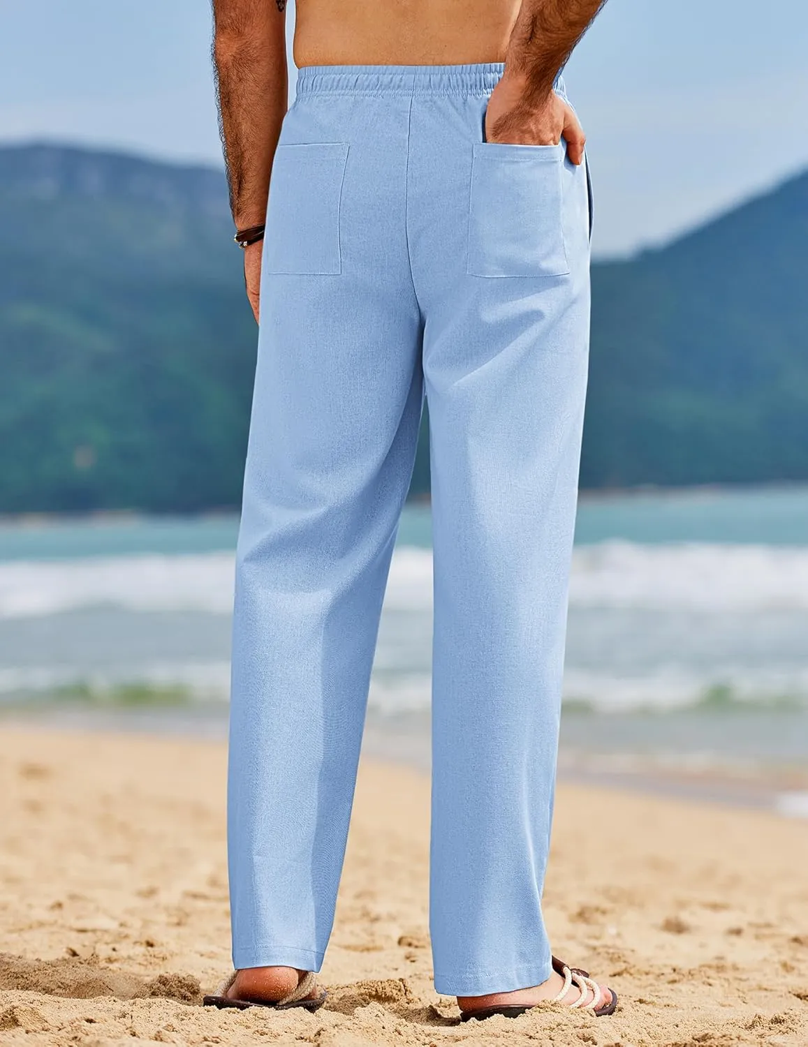 COOFANDY Men's Linen Pants Drawstring Casual Loose Fit Beach Summer Pants Lightweight Linen Trousers Yoga Pants