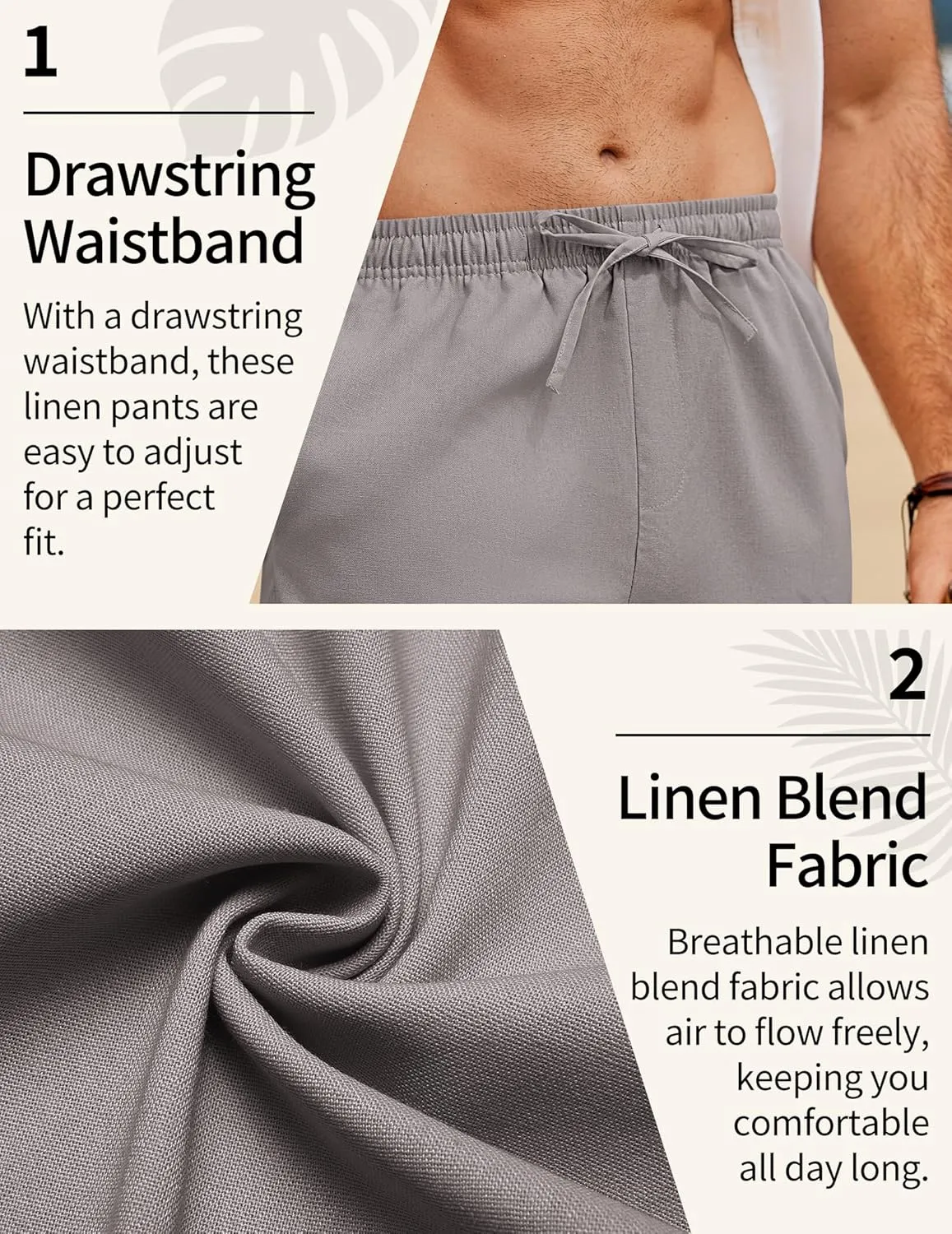 COOFANDY Men's Linen Pants Drawstring Casual Loose Fit Beach Summer Pants Lightweight Linen Trousers Yoga Pants